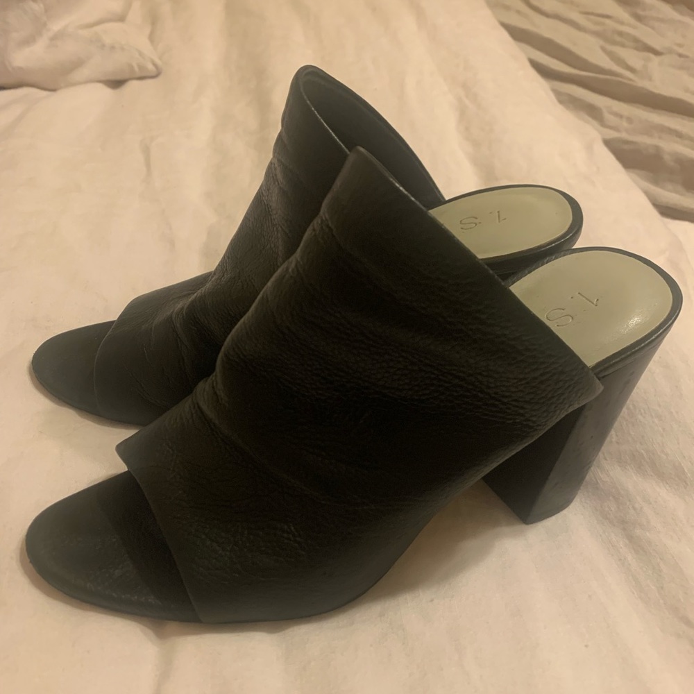 Black Genuine Leather Mules. 1 State. 3” Sloan Syle, Women’s Size 7.